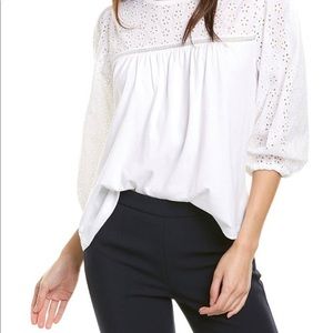 NWT J.Crew White Eyelet Blouse 3/4 Sleeves. Size XS